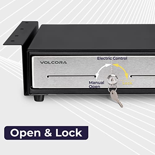 Cash Register Drawer with Under Counter Mounting Bracket - 13" Black Cash Drawer for POS, Stainless Steel Front, 4 Bill 5 Coin, Fully Removable 2 Tier Cash Tray, 12-24V RJ11/RJ12 Key-Lock - color: Black and Stainless Steel, size: 13" - 4 Bill 5 Coin with