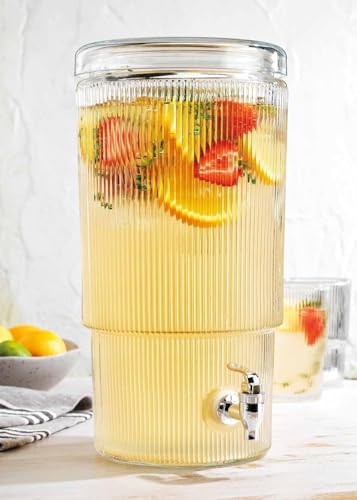 2-PACK Capri Drink Dispenser - Glass Beverage Dispenser, 100% Leakproof Spigot Perfect For Parties And Daily Use Lead-Free Glass, Beautiful Design, 1.8 Gallon - color: Clear-1.8 Gallon