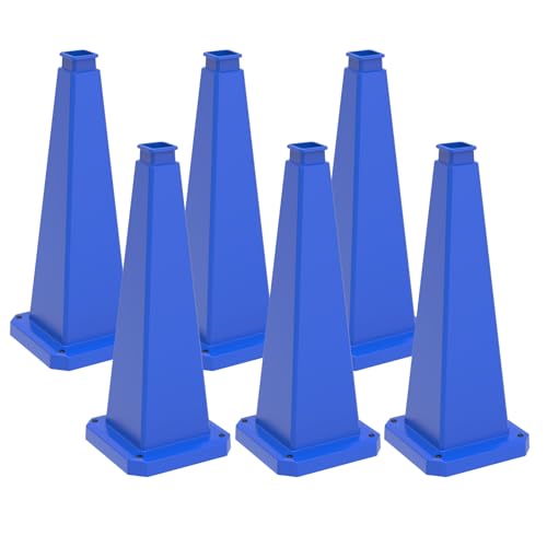 28 inch Blue Safety Caution Cones Blank, Safety Road Cones Unprinted with Heavy Rubber Weighted Base for DIY Custom Messaging Hazard Warning (6 Pack) - color: BLANK/BLUE, size: 28 inch