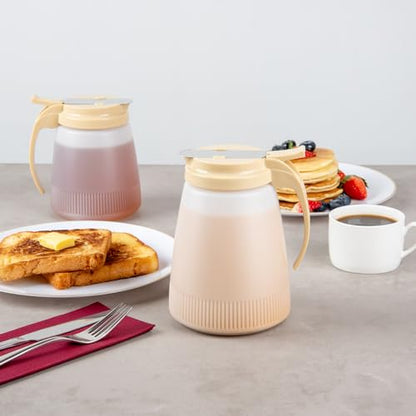 Restaurantware-Chef 101 48 Ounce All Purpose Syrup Dispenser, 1 Honey Dispenser - Beige Top, Stainless Steel Slide Cover, Plastic Pancake Syrup Bottle, Perfect For Diners, Restaurants, Home - color: Beige, size: 48 Ounces, style: 1 Count