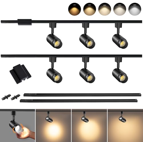 5 Color Zoomable 6-Light LED Track Lighting Kit, Dimmable 12W Black - color: Black, size: 6 Lights