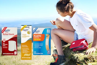 Equate First Aid Triple Ointment 1 oz & Medium Plastic Bandages 60 Count Bundle, and Rolled Gauze, 2 in x 2.5 yds, Value Pack for family essentials (3 items, 2.5, Fl Oz)