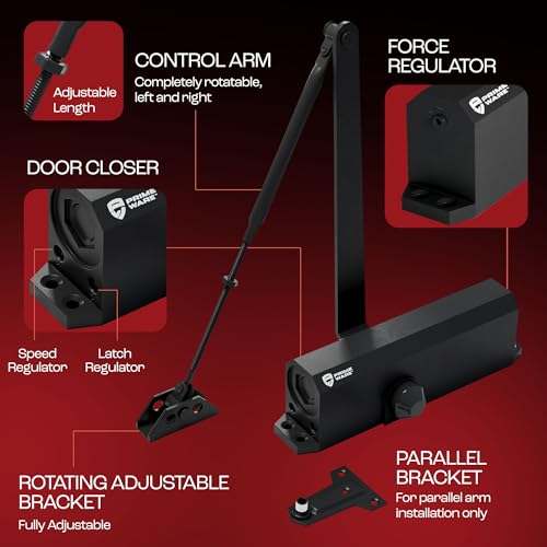 PrimeWare DC-600 Adjustable Automatic Door Closers for Home | Soft Close, No Slam | Residential and Commercial Door Closer | Level 1-6 | for Doors Weighing 30-300 lbs | Hydraulic Door Spring - Black - size: Level 1-6, style: Black