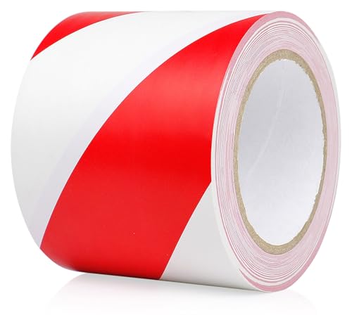 BOMEI PACK Floor Marking Tape 4 Inch x 108FT Red & White Warning Safety Stripe Tape for Walls, Floors, Pipes, Warterproof Caution Tape Ideal for Marking Hazardous Areas, Equipment - color: Red & White