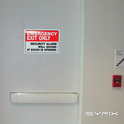 iSYFIX Emergency Exit Only Stickers, 10x7 Inch, 2 Pack, RED & WHITE - color: RED & WHITE, size: Large