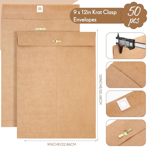 Teling 50 Pcs Manilla Clasp Envelopes Kraft Closure - color: Brown, size: 9*12