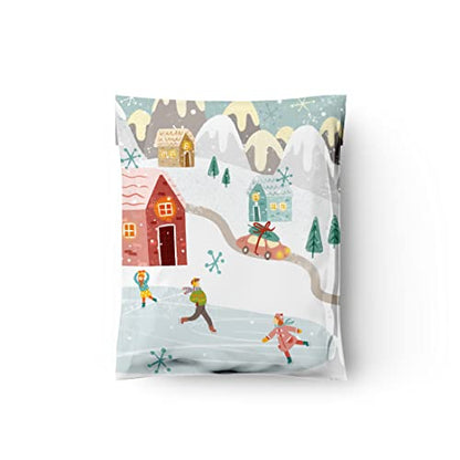10x13 (100) Winter Village Christmas Designer Poly Mailers Self Sealing Waterproof Shipping Envelopes Holiday Premium Printed Bags For Small Businesses - color: Winter Village, size: 10x13