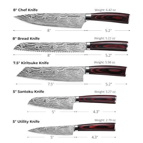Japanese Knife Set, 5 Piece Kitchen Knives with Sheaths - size: 5PCS Silver