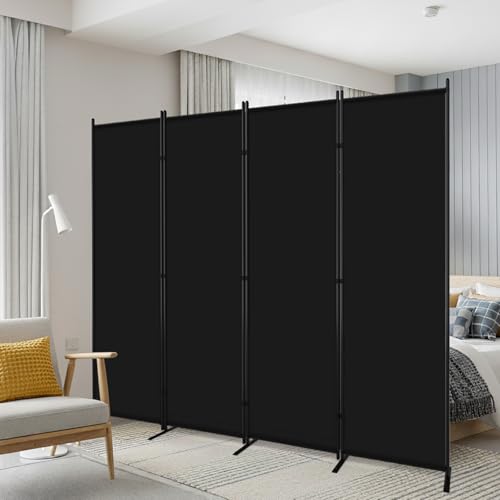 AKTOP 4 Panel Room Divider, 88"W x 6FT Fabric Folding Privacy Screen, Black - color: Black