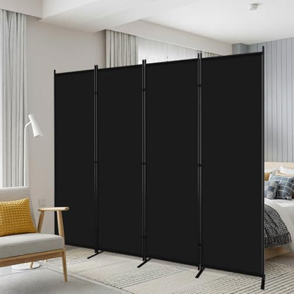 AKTOP 4 Panel Room Divider, 88"W x 6FT Fabric Folding Privacy Screen, Black - color: Black
