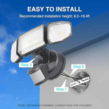 Abovizo 85W Motion Sensor Outdoor Light, 8500LM Ultra-Bright LED Security Light with 3 Adjustable Heads, IP65 Waterproof Dusk to Dawn Flood Light for Garage, Yard, and Driveway, 6500K Daylight, Black - color: Black