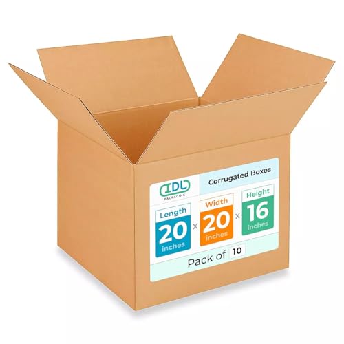 Extra Large Shipping & Moving Boxes 20x20x16 inches (10-Pack) - Extra Strength 200 lb vs Regular - Corrugated Shipping Boxes - Large Packing Box for Moving - Heavy Duty Box by IDL Packaging - size: 20 * 20 * 16" (Large Boxes)