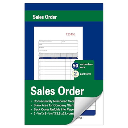 Large Sales Order Book,2-Part Carbonless,5-7/16 x 8-7/16Inches,50 Sets/Book - color: 1 Book-large -2 Part