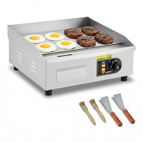 18” Commercial Electric Griddle, 120V 1750W Countertop Griddle, 120-570°F Adjustable Temp, Stainless Steel Electric Flat Top Grill with Removable Drip Tray for Restaurant/Kitchen/Home - size: 18inch