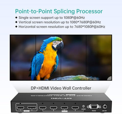 MT-VIKI 4K@60Hz HDMI+DP Video Wall Controller 2X2, Support 90°/ 180° /270° Rotate, Support Resolution UP to 4K@60Hz for 2X2 Mode, 8K@60Hz for 1X4 Mode (2 Input 4 Output) - style: 2x2 (HDMI+DP)