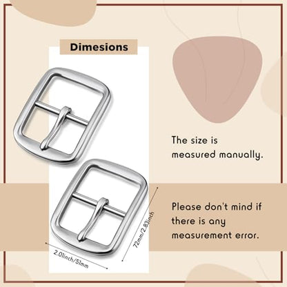 MTLEE 2 Pcs Square Belt Buckles 1.5 Inch Wide Stainless Steel, Silver