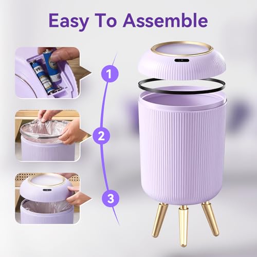 Procade Automatic Trash Can Bathroom,Auto Small Purple Garbage Can with Lid - color: Purple