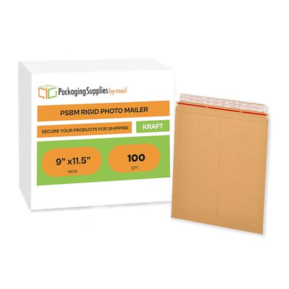 PSBM 100 PCS 9 x 11.5 Inch Kraft Rigid Photo Mailers, Cardboard Shipping Envelopes, Mailers for Shipping Photos, CDs, Documents, Catalogue, Or any Flat Object