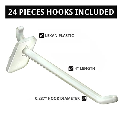 Azar Displays 703385-WHT-4W24, Four-Sided Revolving 8"W x 20"H Pegboard Counter Display w/ 24 Hooks- 4” Length, White - color: White, style: Pegboard + Hooks