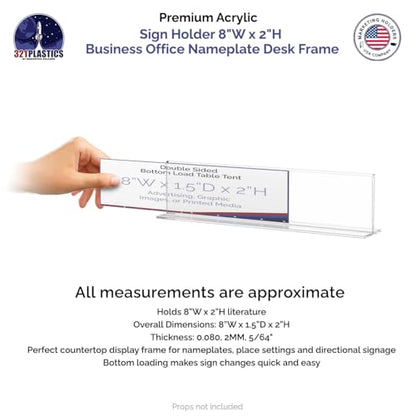 Marketing Holders 8" x 2" Name Plate Clear Desk Sign Holder Bottom Load Menu Pricing Deli Countertop Expo Event Sign Display Stand