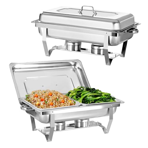 Chafing Dish for Buffet, 2 Pack 9QT Stainless Steel Chafing Servers Food Warmer Set with 4 Half Size Food Pan for Kitchen Party Banquet Dining, Silver - size: 2 Pack Silver