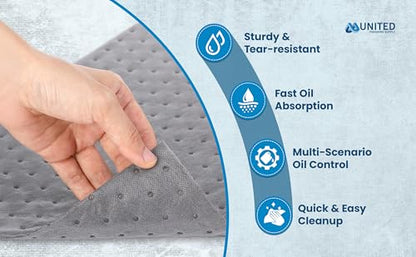 Oil Absorbent Pads – Heavy-Duty 15"x18" & 7.5"x18" Meltblown Polypropylene Mats | Tear-Resistant, Hydrophobic, Reusable, Fast Oil Cleanup for Automotive, Marine & Industrial Use (100, 7.5in x 18in) - size: 7.5in x 18in