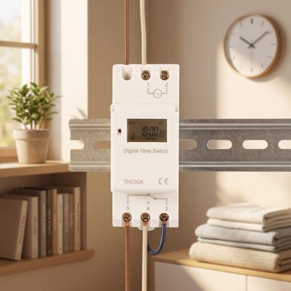 YWBL-WH DIN Rail Timer Switch, 30A LCD Programmable Multi-Voltage