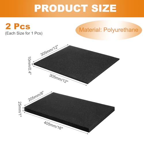 MECCANIXITY 2 Pcs Black Foam Inserts 16"Lx8"Wx1"T & 12"Lx12"Wx0.4"T - size: 16"Lx8"Wx1"T / 12"Lx12"Wx0.4"T