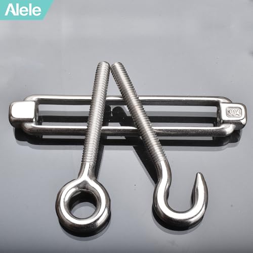 8Pcs M6 Turnbuckle,Alele Screw Hook to Eye Open Body Draw-in Bolt Stainless Steel Adjustable Wire Rope Tensioner - size: M6 Turnbuckle