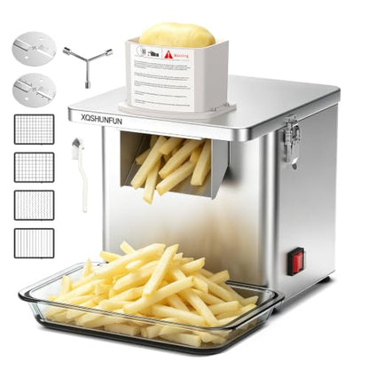 Commercial Electric Vegetable Chopper Dicer Slicer, 300W Food Prep Machine with 4.5" x 3.3" Extra-Large Chute, Stainless Steel Veggie Cutter for Dicing, Slicing, Shredding & Fry Cutting