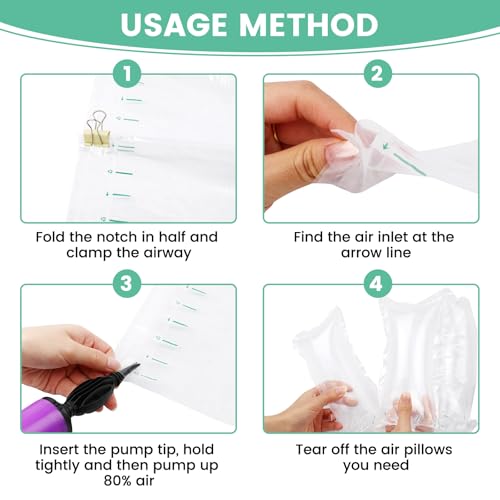 Air Pillows for Shipping Inflatable Air Bags for Packing with pump, 300 Count Packaging Filler Shipping Supplies Alternative to Packing Peanuts, Purse Stuffers for Shape 4.72" x 9.84"