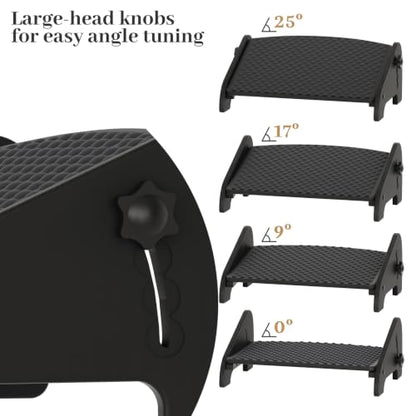 Foot Rest Under Desk, Bamboo Ergonomic Office Foot Stool - color: Black