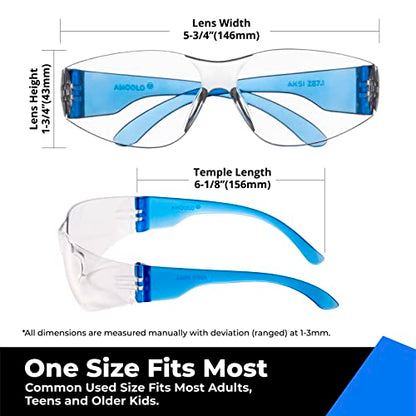 amoolo Blue Safety Glasses, ANSI Z87.1 Impact Resistant, 24 Pack, Adult - color: Blue, size: Adult's Size - 24 Pack