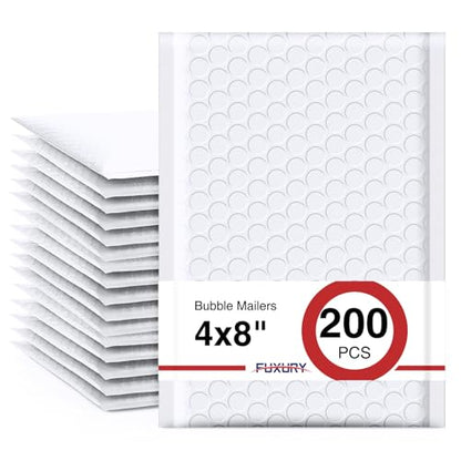 Fuxury Bubble Mailers 4x8" White 200 Pack Padded Envelopes Usable Size 4x7" - color: White, size: 4×8" 200PC