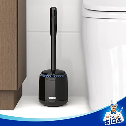 MR.SIGA Toilet Bowl Brush and Holder, Sturdy Long Handle, Black, 1 Pack - color: Black, size: One Size