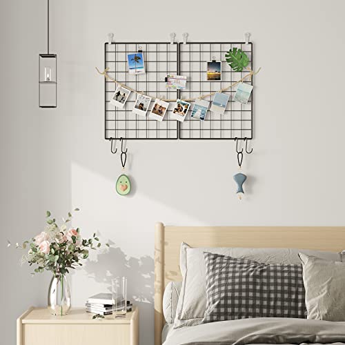C&AHOME Photo Wall Display Set of 2, Wall Grid Panel, 17.7" x 25.6", Black - color: Black, size: 15.7 x 11.8 (40x30cm)