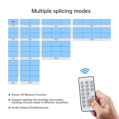 Video Wall Controller 3x3, 4K HDMI Video Wall Processor Supports 3x3, 3x2, 2x3, 2x2, 4x2, 2x4-1 Input & 9 Output - size: 1 in 9 out - 3x3