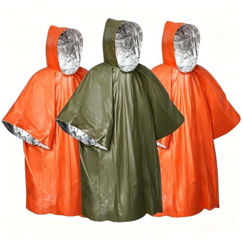 3-Pack Hooded Mylar Emergency Poncho