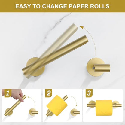 Brushed Gold Toilet Paper Holder Wall Mount, Double Base Large Toilet Paper Roll Holder Stainless Steel Bathroom Hardware Accessories, Commercial Toilet Paper Dispenser - color: Brushed Gold, size: Round