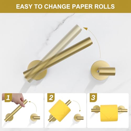 Brushed Gold Toilet Paper Holder Wall Mount, Double Base Large Toilet Paper Roll Holder Stainless Steel Bathroom Hardware Accessories, Commercial Toilet Paper Dispenser - color: Brushed Gold, size: Round