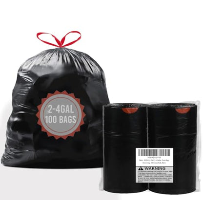 BEIDOU-PAC 2-4 Gallon Trash Bags Drawstring, 100 Count Bulk, Black & Unscented Small Multi-purpose Garbage Bags for Business Home Bathroom Kitchen Commercial and Industrial - style: 2-4 Gallon |100 Count