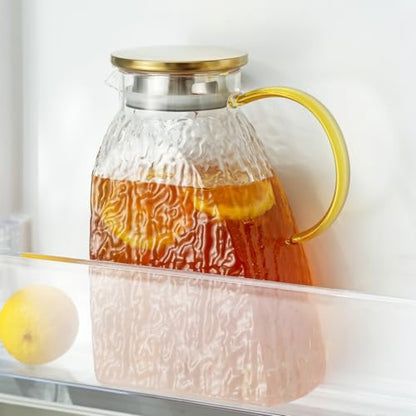 Baffect Water Pitcher Glass Jug With Lid and Spout(Glacier-Textured) - style: Glacier-Textured