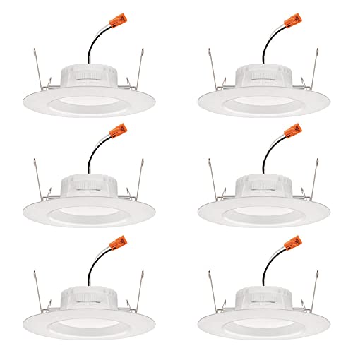 Juno 5"/6" Inch LED Recessed Lighting, RetroBasics Series LED Downlight Trim Kit, Regressed 5"/6" Ceiling Light with 5-in-1 Switchable White Color, 860 Lumens, Baffle Trim, Matte White (6-Pack) - color: Switchable White, size: 5/6-Inch (6-Pack), style: St