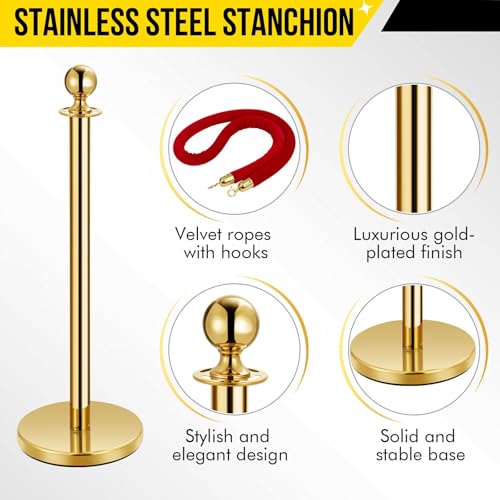 Red Carpet Ropes and Poles 2 Gold Stanchion Posts + 1 x Red Velvet Ropes - size: 2 Post I 1 Rope