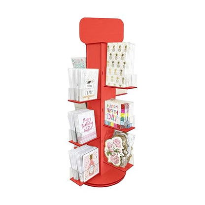4-Sided Rotating Display Stand - Stationary, Greeting Cards, Stickers, Postcards, Coasters, Napkins - Heavy-Duty, Smooth Rotation, Easy to Assemble, Craft Shows, Trade Shows, Farmers Markets (Red) - color: Red