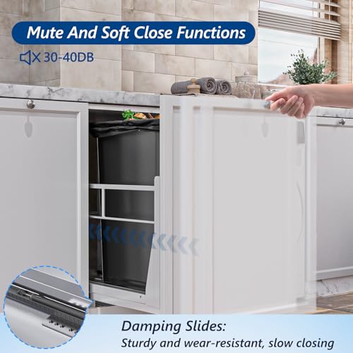 Insputer 8 Gal Pull Out Trash Can Under Cabinet with Soft-Close Slides - color: Silver, size: Single-8Gal