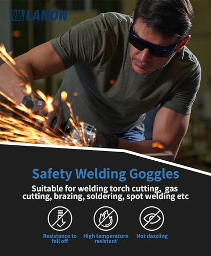 LANON Welding Safety Glasses, ANSI Z87.1, IR Filter Shade 5.0 Lens