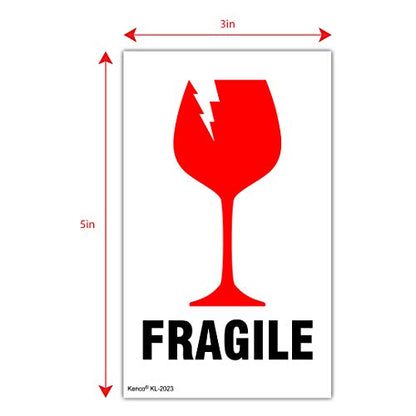 Kenco 3" X 5" Fragile with Broken Glass Safe Handling Stickers for Shipping and Packing - 500 Adhesive Labels Per Roll (5 Pack)