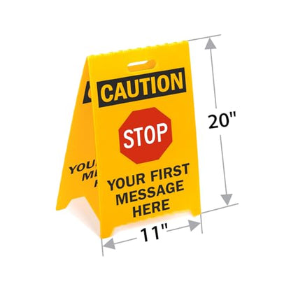 SmartSign Custom 'STOP' Reversible Folding Floor Sign, 2-Sided Corrugated Plastic, A-Frame Standing Floor Sign, 20" x 11", Made in USA