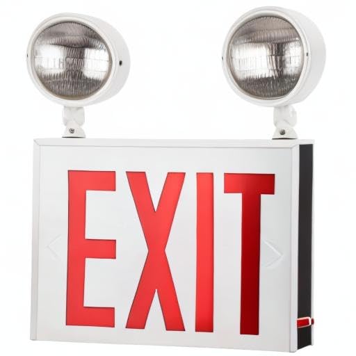 Sunlite 05275 LED Steel Exit Sign Combo, White Housing with Red Lettering, 90-Minute Battery Power Back-Up, Dual-360 Degree Adjustable Head Lamps, 200 Lumens, 120-277V, Fire Safety, NYC Compliant